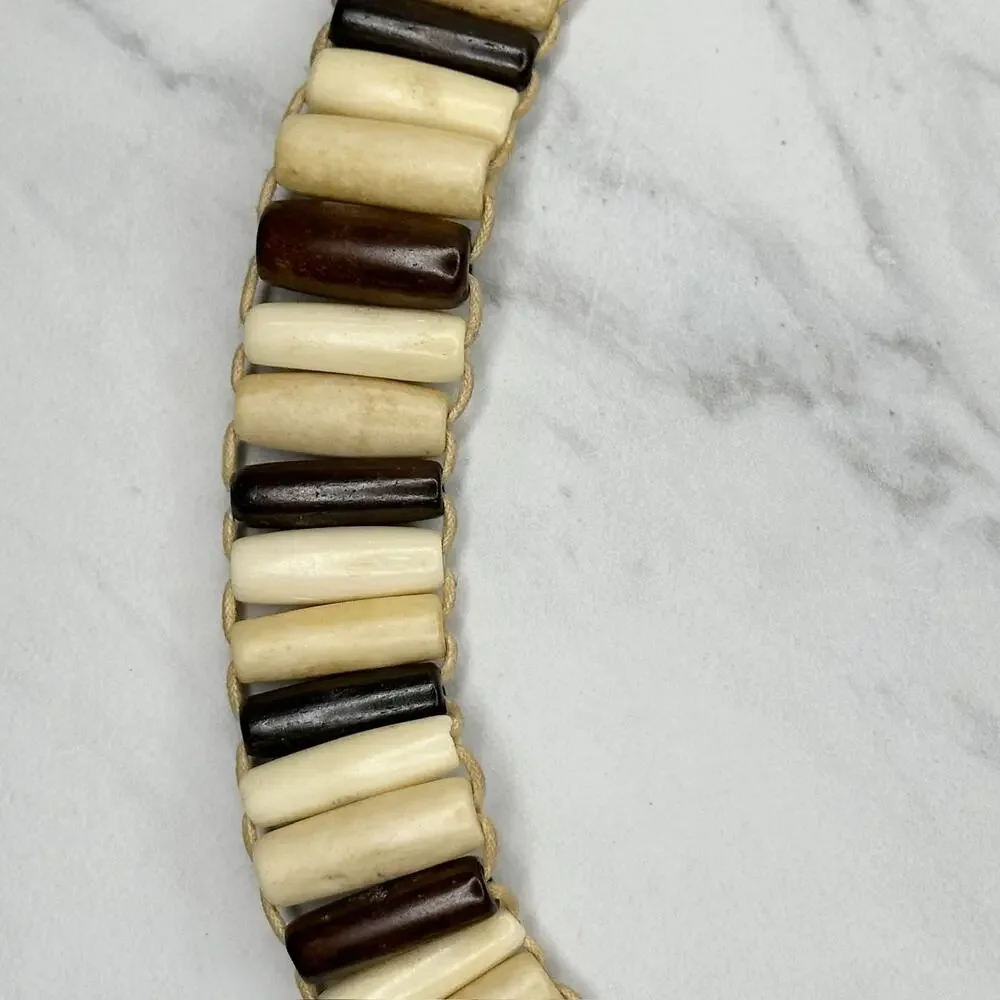 Wood Beaded Tie Belt Brown Cream Boho Statement Belt Medium (M) ✨